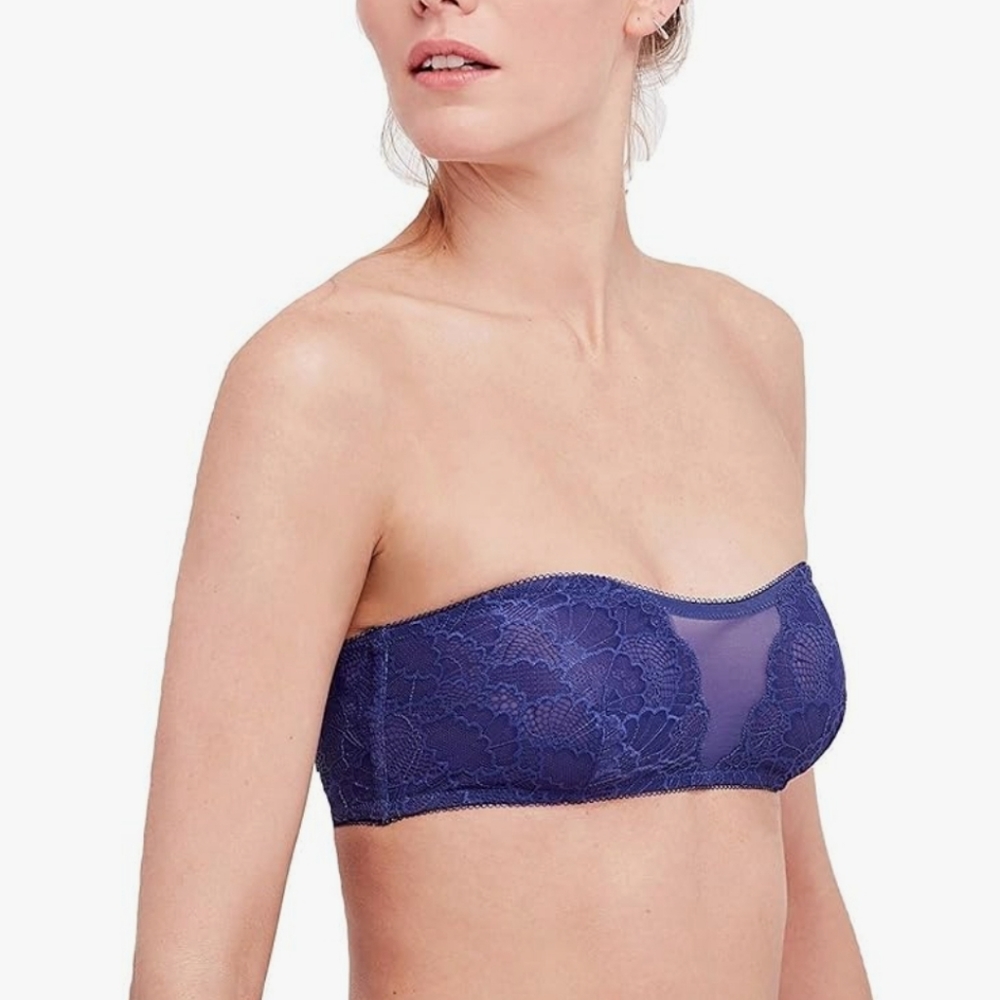 New Free People BLACK Malinda Lace Strapless Bandeau Intimates Size Large